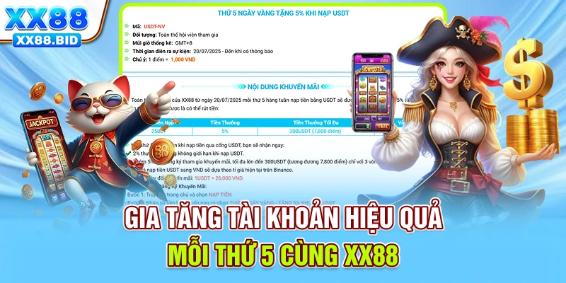 Gia tăng tài khoản hiệu quả mỗi thứ 5 cùng XX88